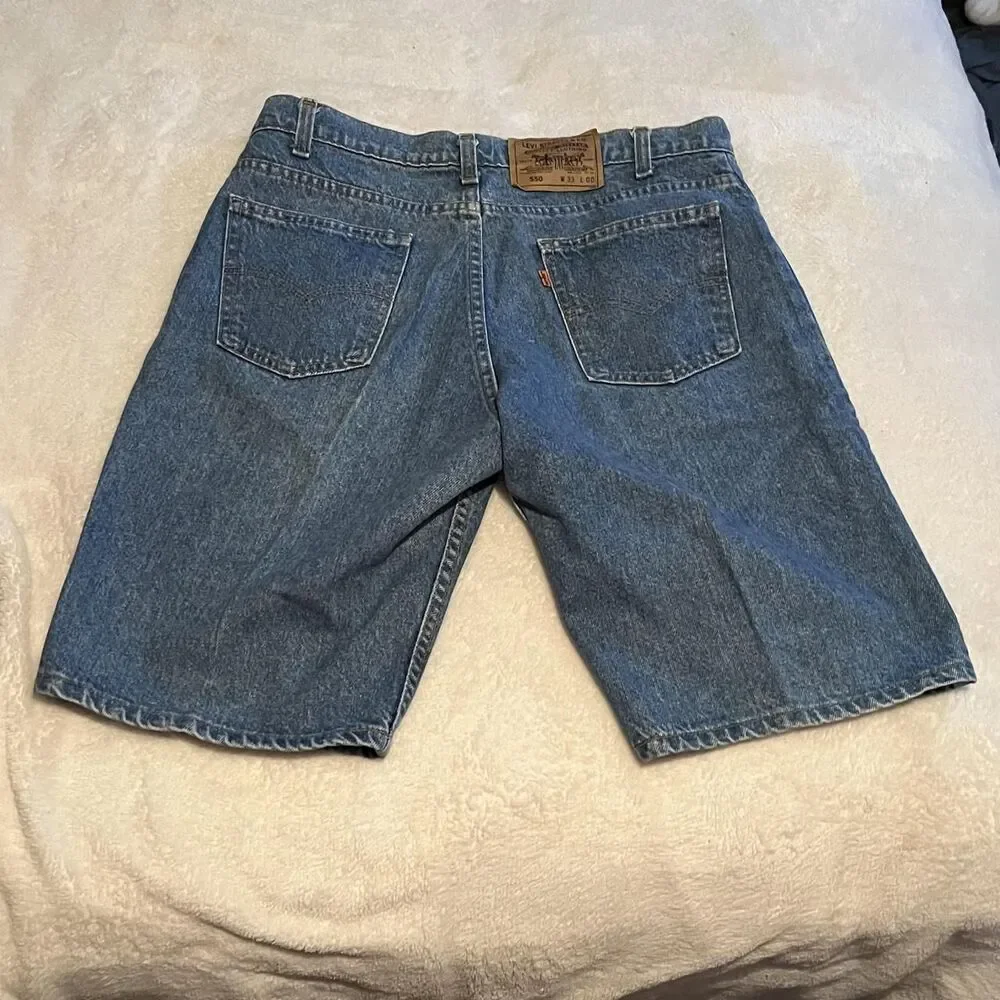 Vintage Levi's 550 Bermuda Shorts Mens 33 Denim Relaxed Fit Made USA Orange Tab